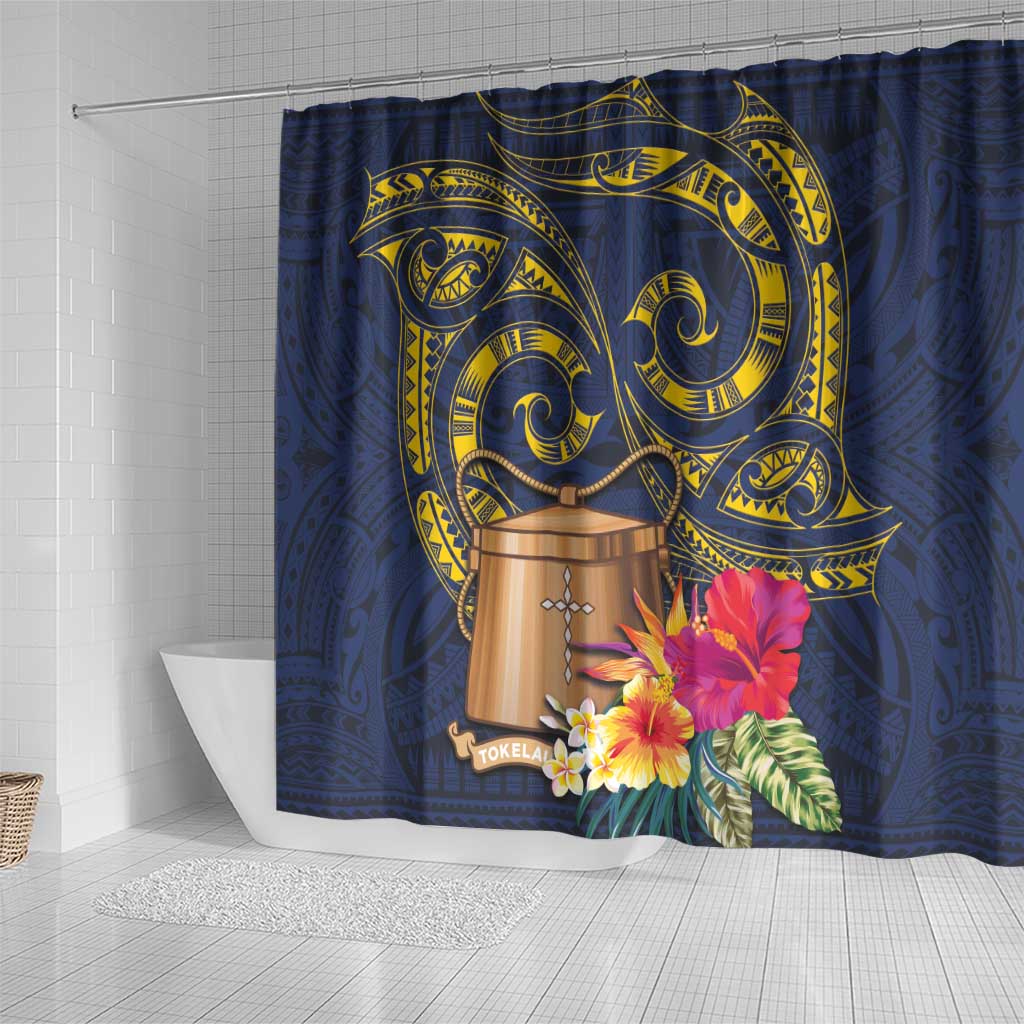 Tokelau Tokehega Day Shower Curtain Coat of Arms with Polynesian Tattoo and Hibiscus LT03 - Polynesian Pride