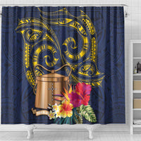 Tokelau Tokehega Day Shower Curtain Coat of Arms with Polynesian Tattoo and Hibiscus LT03 - Polynesian Pride