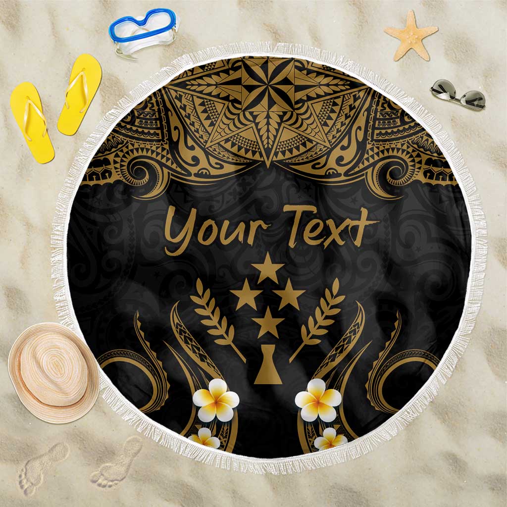 Personalised Kosrae Liberation Day Beach Blanket Polynesian Tattoo and Plumeria Gold Color LT03 One Size 150cm Gold - Polynesian Pride