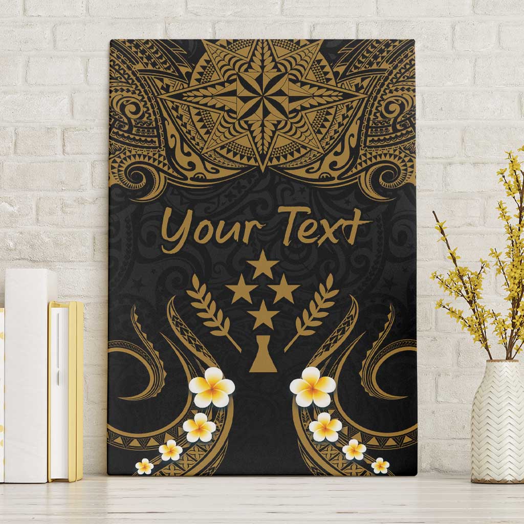 Personalised Kosrae Liberation Day Canvas Wall Art Polynesian Tattoo and Plumeria Gold Color LT03 Without Frame Gold - Polynesian Pride
