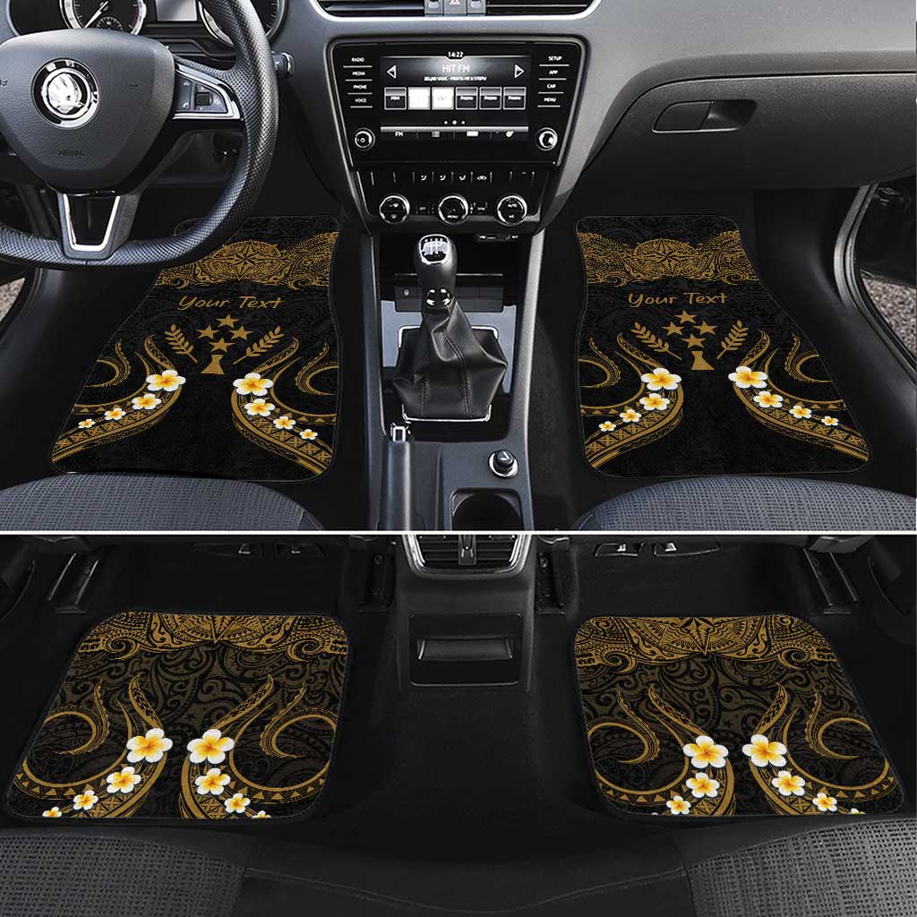 Personalised Kosrae Liberation Day Car Mats Polynesian Tattoo and Plumeria Gold Color