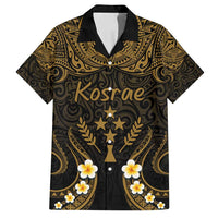 Personalised Kosrae Liberation Day Family Matching Long Sleeve Bodycon Dress and Hawaiian Shirt Polynesian Tattoo and Plumeria Gold Color