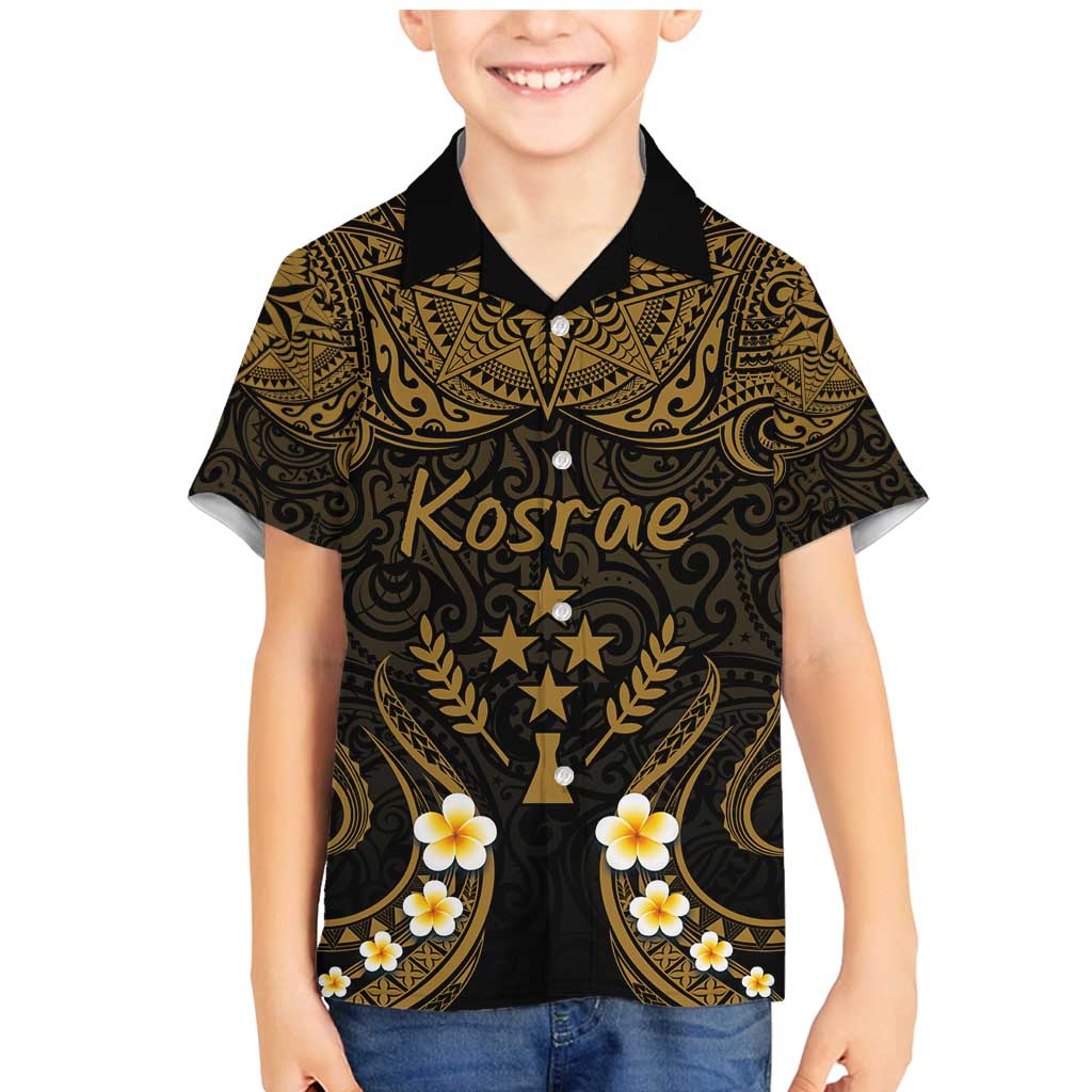 Personalised Kosrae Liberation Day Family Matching Mermaid Dress and Hawaiian Shirt Polynesian Tattoo and Plumeria Gold Color