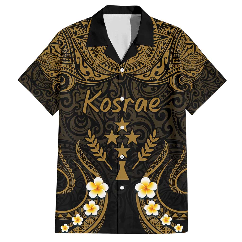 Personalised Kosrae Liberation Day Family Matching Off Shoulder Maxi Dress and Hawaiian Shirt Polynesian Tattoo and Plumeria Gold Color