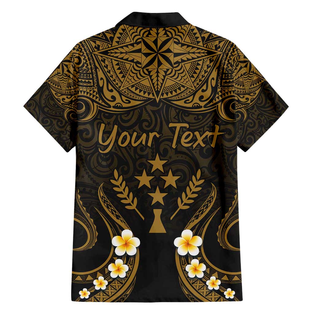 Personalised Kosrae Liberation Day Family Matching Off Shoulder Maxi Dress and Hawaiian Shirt Polynesian Tattoo and Plumeria Gold Color