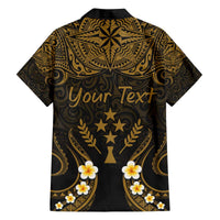 Personalised Kosrae Liberation Day Family Matching Puletasi and Hawaiian Shirt Polynesian Tattoo and Plumeria Gold Color