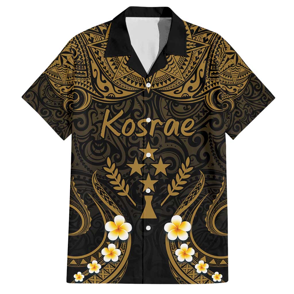 Personalised Kosrae Liberation Day Family Matching Short Sleeve Bodycon Dress and Hawaiian Shirt Polynesian Tattoo and Plumeria Gold Color