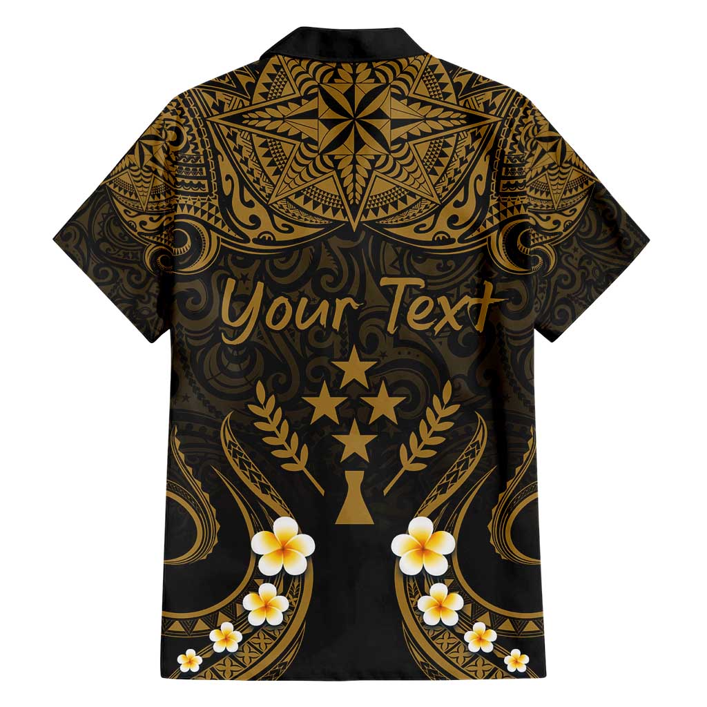 Personalised Kosrae Liberation Day Family Matching Short Sleeve Bodycon Dress and Hawaiian Shirt Polynesian Tattoo and Plumeria Gold Color
