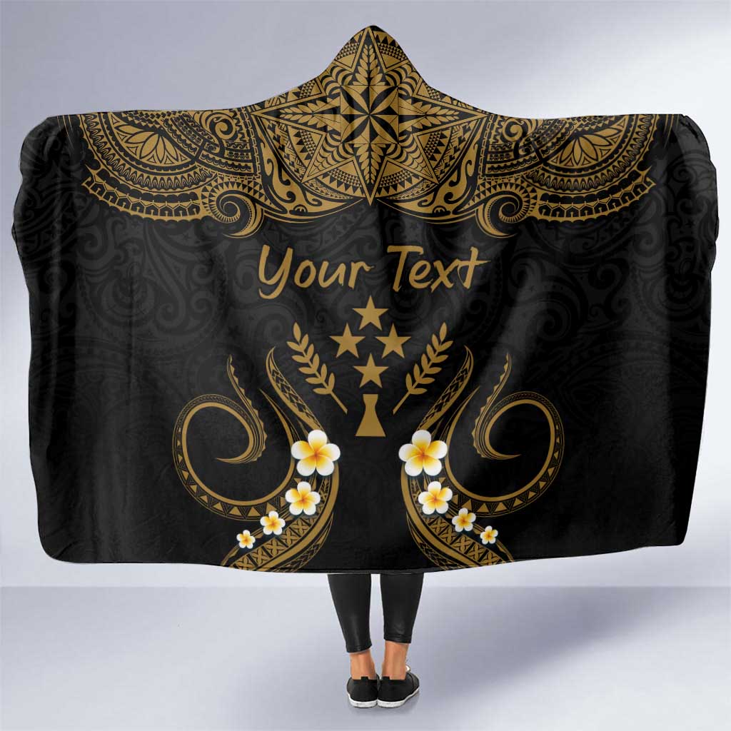 Personalised Kosrae Liberation Day Hooded Blanket Polynesian Tattoo and Plumeria Gold Color LT03 One Size Gold - Polynesian Pride