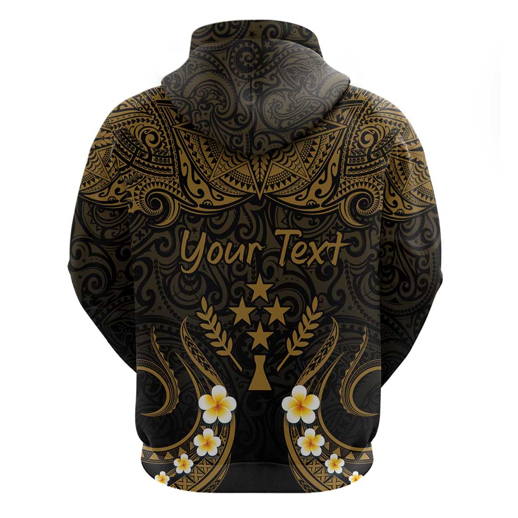 Personalised Kosrae Liberation Day Hoodie Polynesian Tattoo and Plumeria Gold Color