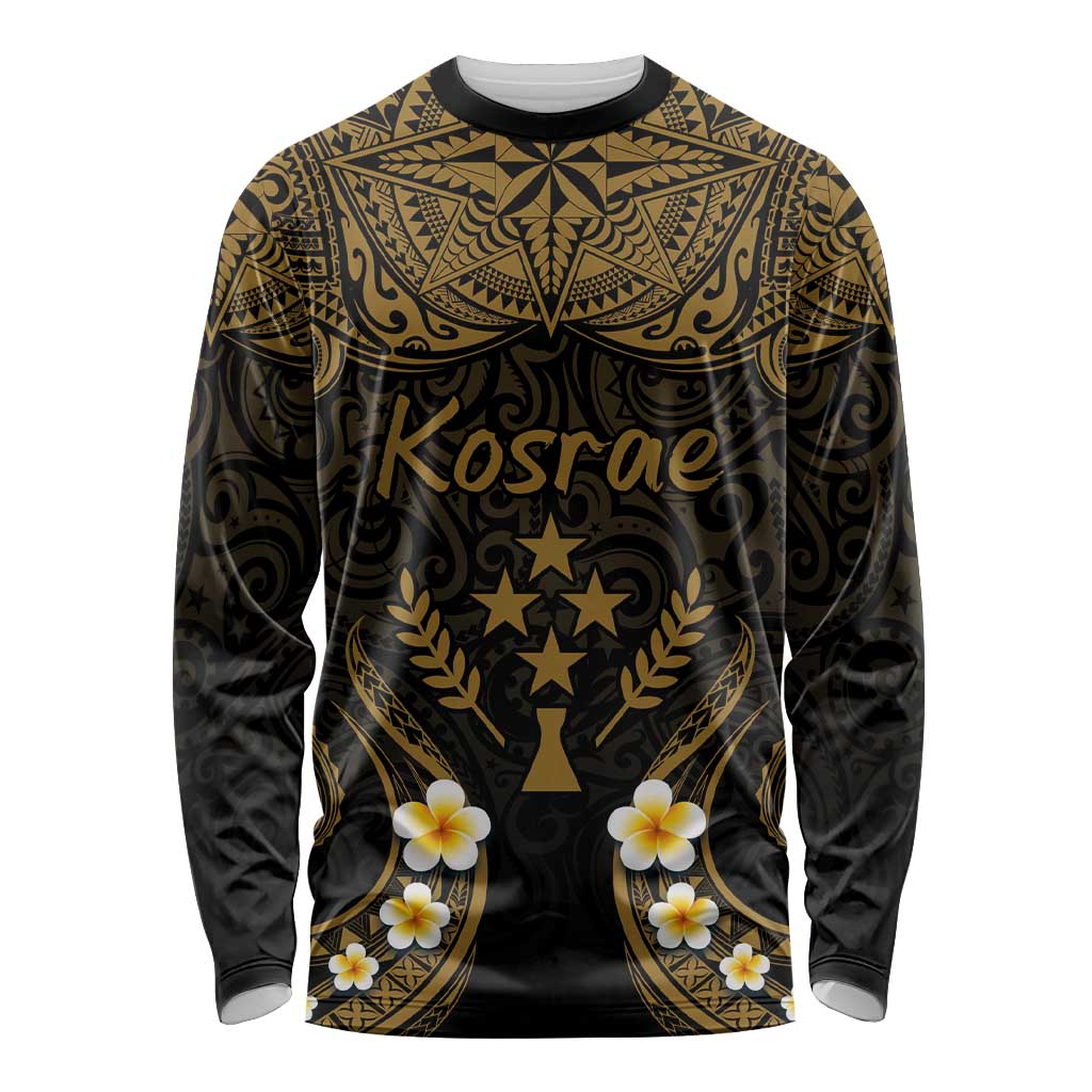 Personalised Kosrae Liberation Day Long Sleeve Shirt Polynesian Tattoo and Plumeria Gold Color LT03 Unisex Gold - Polynesian Pride