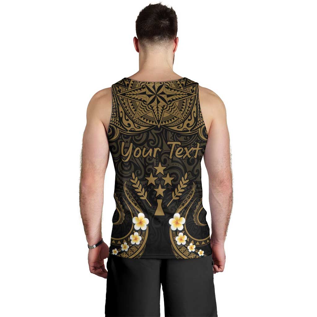 Personalised Kosrae Liberation Day Men Tank Top Polynesian Tattoo and Plumeria Gold Color