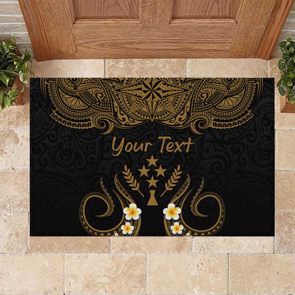 Personalised Kosrae Liberation Day Rubber Doormat Polynesian Tattoo and Plumeria Gold Color LT03 Gold - Polynesian Pride