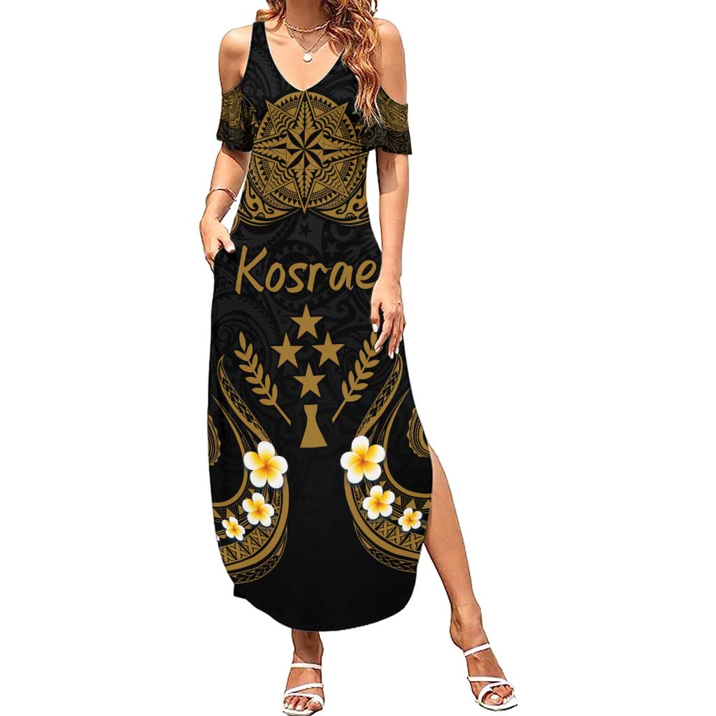 Personalised Kosrae Liberation Day Summer Maxi Dress Polynesian Tattoo and Plumeria Gold Color LT03 Women Gold - Polynesian Pride