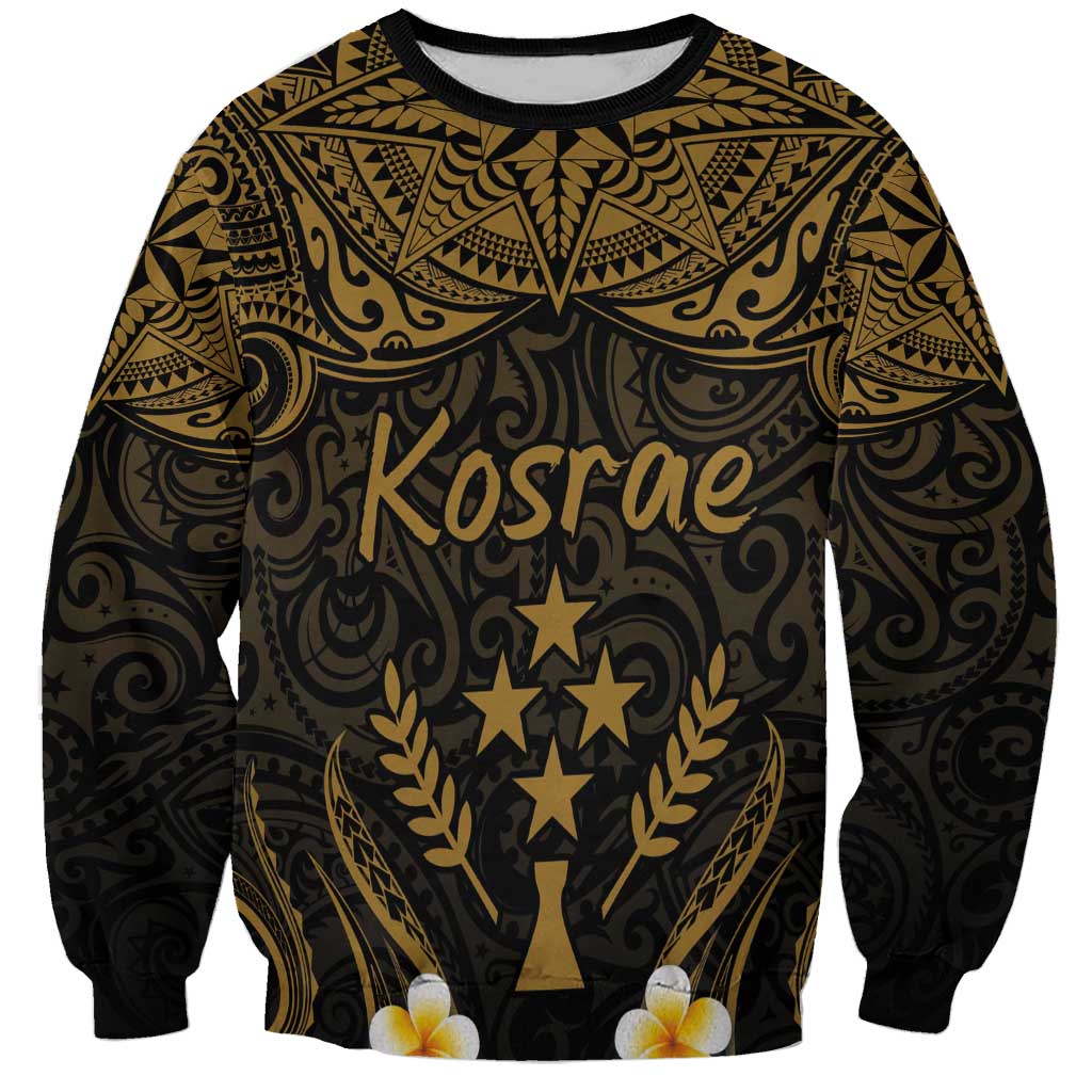 Personalised Kosrae Liberation Day Sweatshirt Polynesian Tattoo and Plumeria Gold Color LT03 Unisex Gold - Polynesian Pride