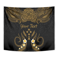 Personalised Kosrae Liberation Day Tapestry Polynesian Tattoo and Plumeria Gold Color