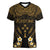 Personalised Kosrae Liberation Day Women V-Neck T-Shirt Polynesian Tattoo and Plumeria Gold Color