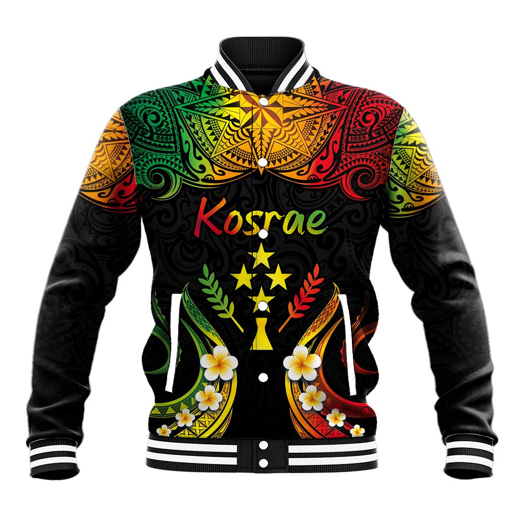 Personalised Kosrae Liberation Day Baseball Jacket Polynesian Tattoo and Plumeria Reggae Color LT03 Unisex Reggae - Polynesian Pride