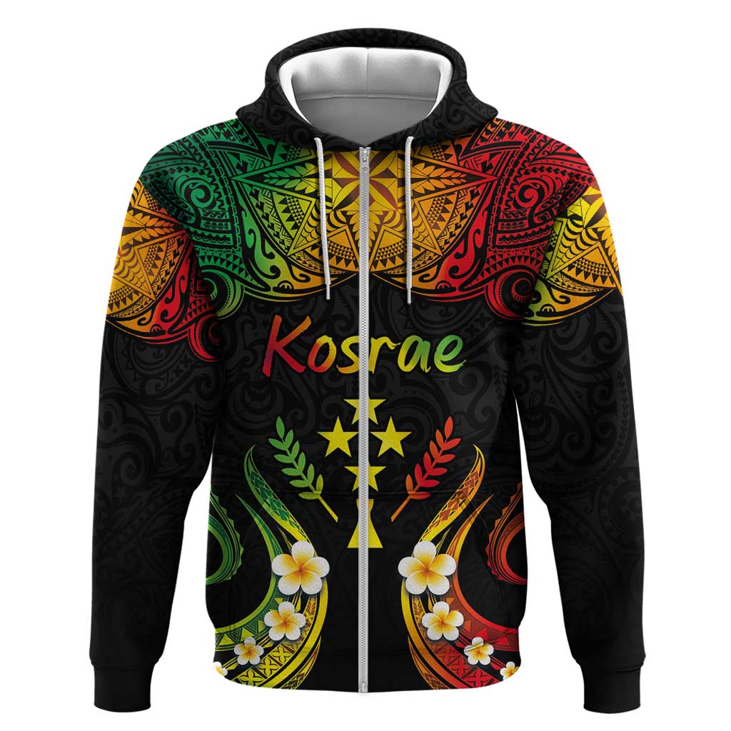 Personalised Kosrae Liberation Day Hoodie Polynesian Tattoo and Plumeria Reggae Color