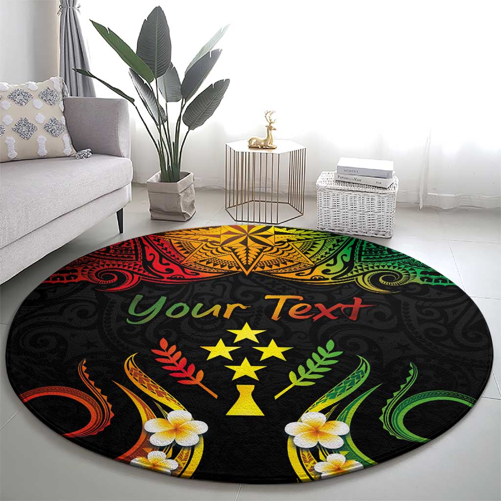 Personalised Kosrae Liberation Day Round Carpet Polynesian Tattoo and Plumeria Reggae Color