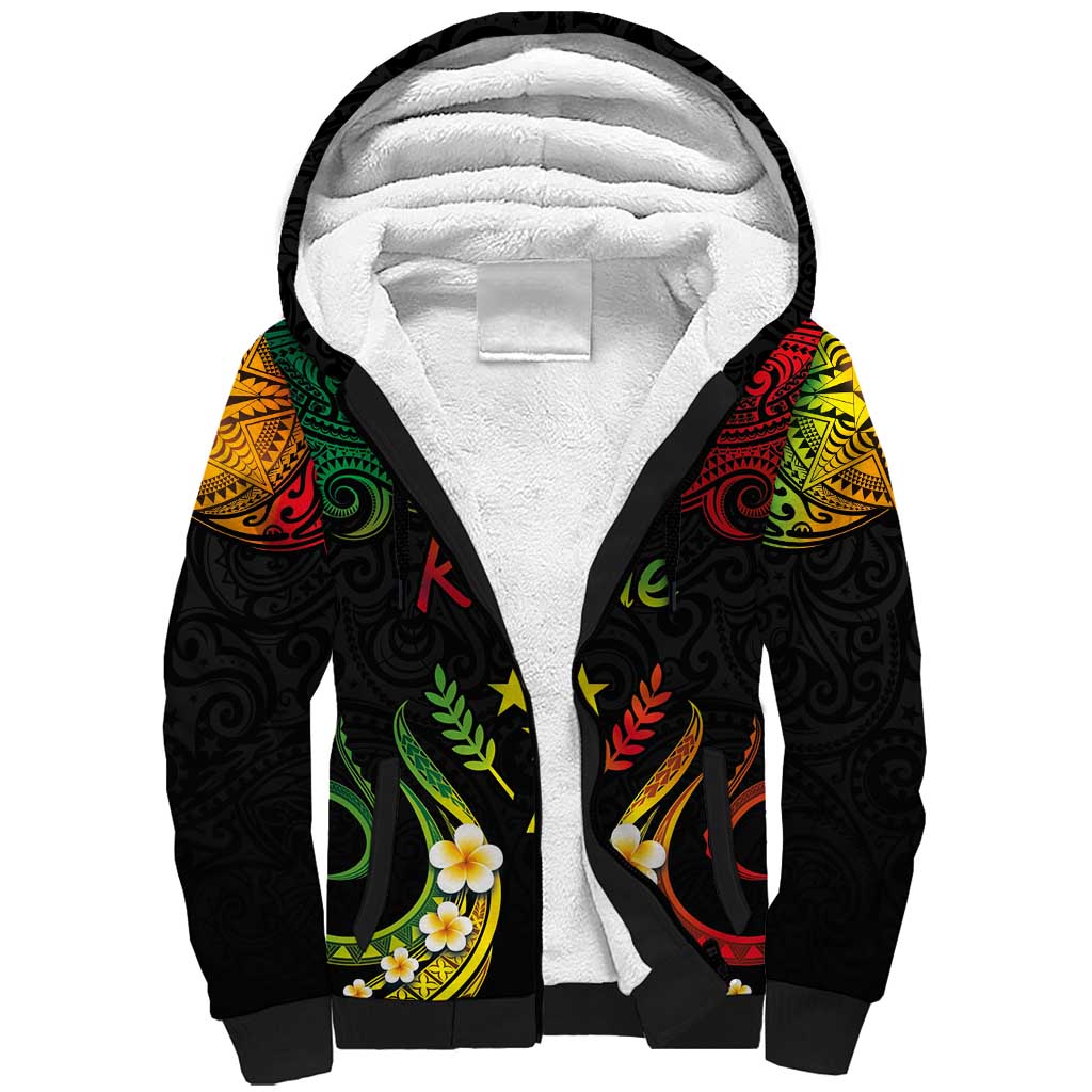 Personalised Kosrae Liberation Day Sherpa Hoodie Polynesian Tattoo and Plumeria Reggae Color LT03 Unisex Reggae - Polynesian Pride