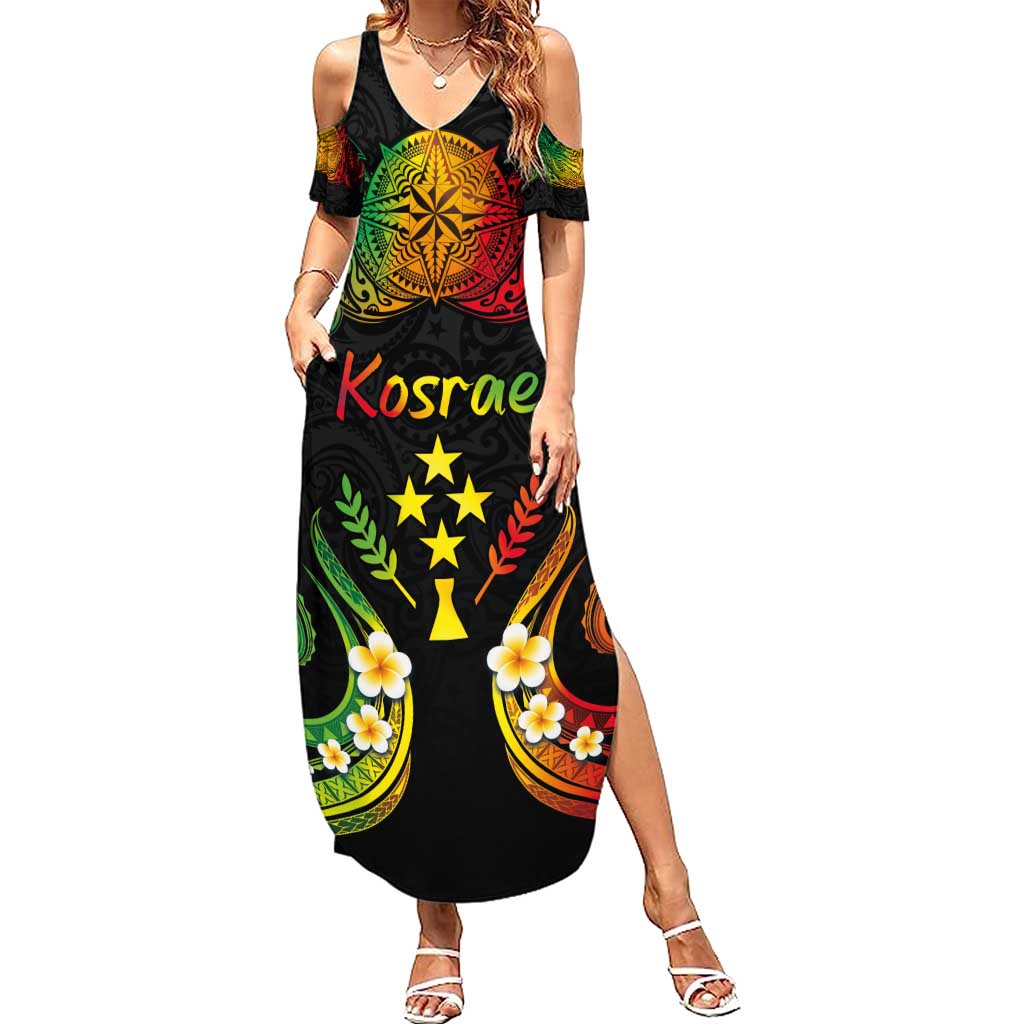 Personalised Kosrae Liberation Day Summer Maxi Dress Polynesian Tattoo and Plumeria Reggae Color LT03 Women Reggae - Polynesian Pride