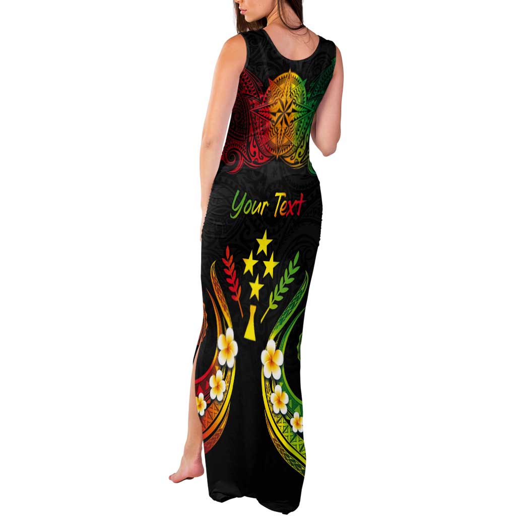 Personalised Kosrae Liberation Day Tank Maxi Dress Polynesian Tattoo and Plumeria Reggae Color