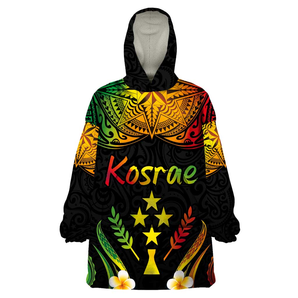 Personalised Kosrae Liberation Day Wearable Blanket Hoodie Polynesian Tattoo and Plumeria Reggae Color LT03 One Size Reggae - Polynesian Pride