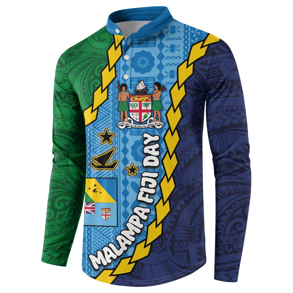 Malampa Fiji Day Button Sweatshirt National Symbols with Tapa Tribal and Polynesian Tattoo