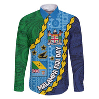Malampa Fiji Day Family Matching Short Sleeve Bodycon Dress and Hawaiian Shirt National Symbols with Tapa Tribal and Polynesian Tattoo LT03 Dad's Shirt - Long Sleeve Blue - Polynesian Pride