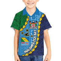 Malampa Fiji Day Family Matching Short Sleeve Bodycon Dress and Hawaiian Shirt National Symbols with Tapa Tribal and Polynesian Tattoo LT03 Son's Shirt Blue - Polynesian Pride