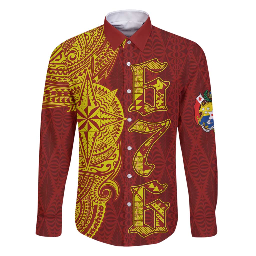 Tonga 676 Ngatu Tribal Tattoo Family Matching Mermaid Dress and Hawaiian Shirt LT03 Dad's Shirt - Long Sleeve Red - Polynesian Pride
