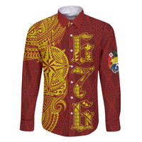 Tonga 676 Ngatu Tribal Tattoo Family Matching Mermaid Dress and Hawaiian Shirt LT03 Dad's Shirt - Long Sleeve Red - Polynesian Pride