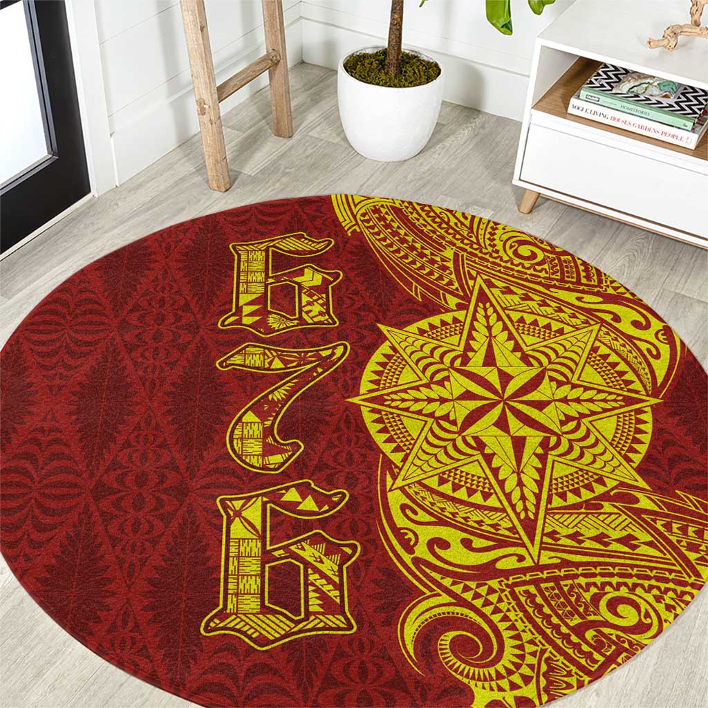 Tonga 676 Ngatu Tribal Tattoo Round Carpet LT03 Red - Polynesian Pride