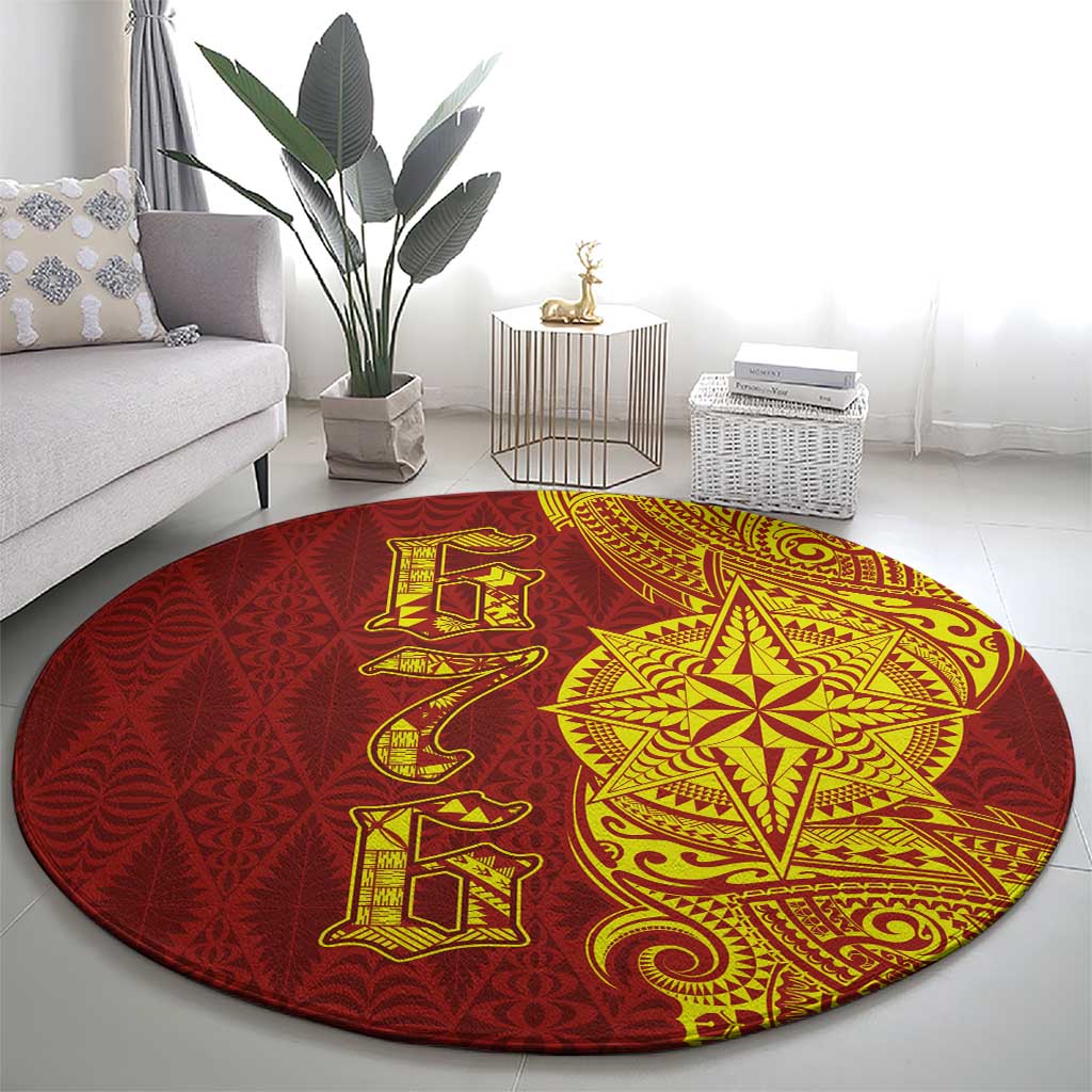 Tonga 676 Ngatu Tribal Tattoo Round Carpet LT03 - Polynesian Pride
