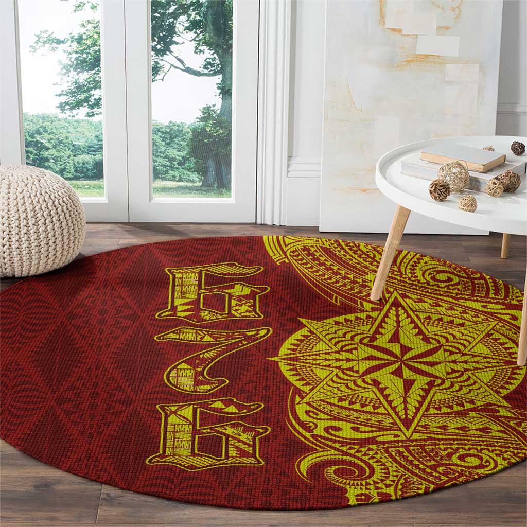 Tonga 676 Ngatu Tribal Tattoo Round Carpet LT03 - Polynesian Pride