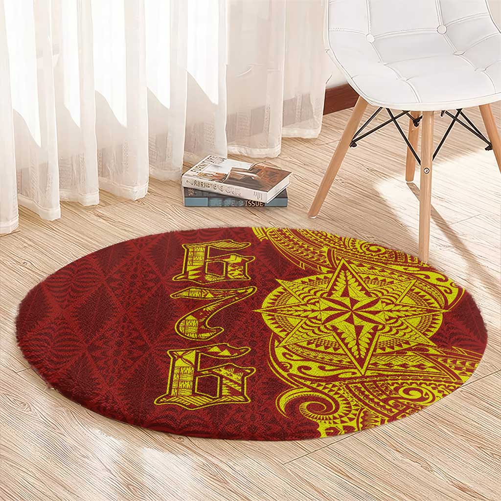 Tonga 676 Ngatu Tribal Tattoo Round Carpet LT03 - Polynesian Pride