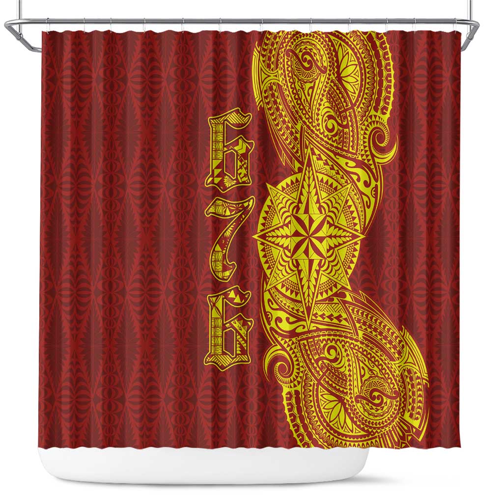 Tonga 676 Ngatu Tribal Tattoo Shower Curtain LT03 Red - Polynesian Pride