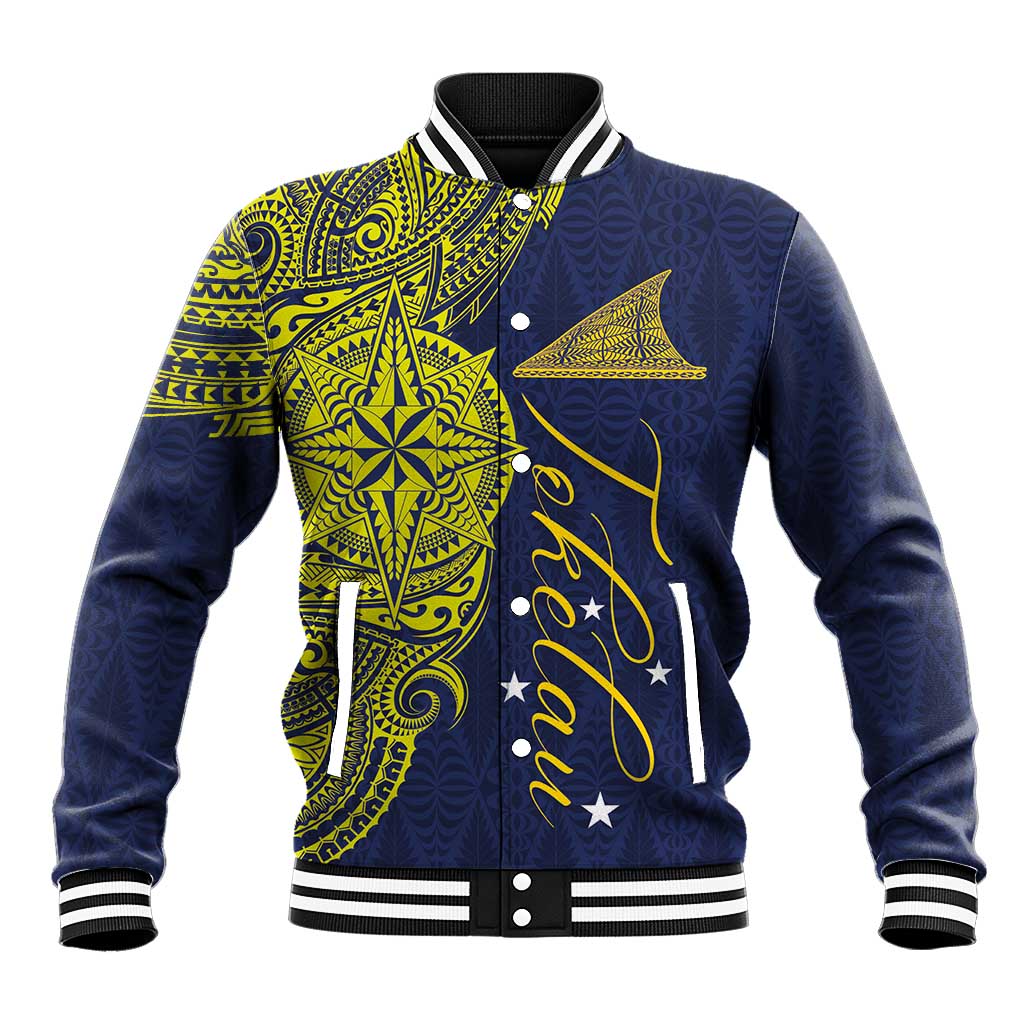 Personalised Tokelau Classic Ngatu Motifs Baseball Jacket LT03 Unisex Blue - Polynesian Pride