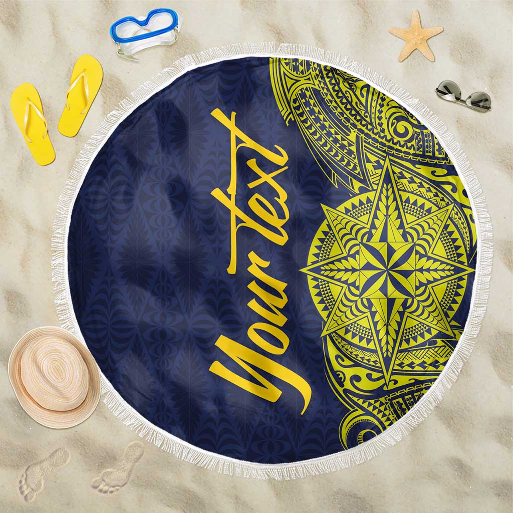 Personalised Tokelau Classic Ngatu Motifs Beach Blanket LT03 One Size 150cm Blue - Polynesian Pride