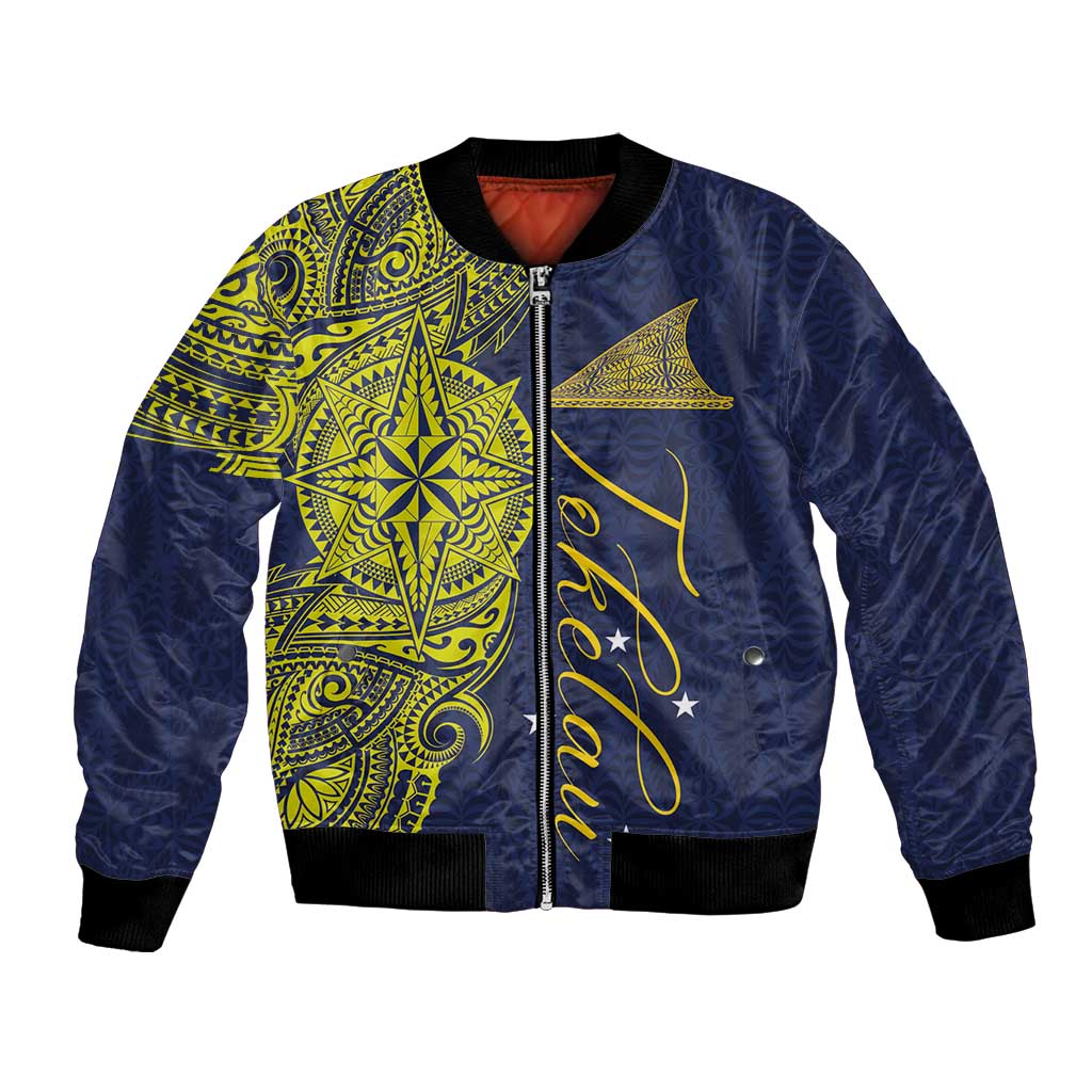 Personalised Tokelau Classic Ngatu Motifs Bomber Jacket LT03 Unisex Blue - Polynesian Pride