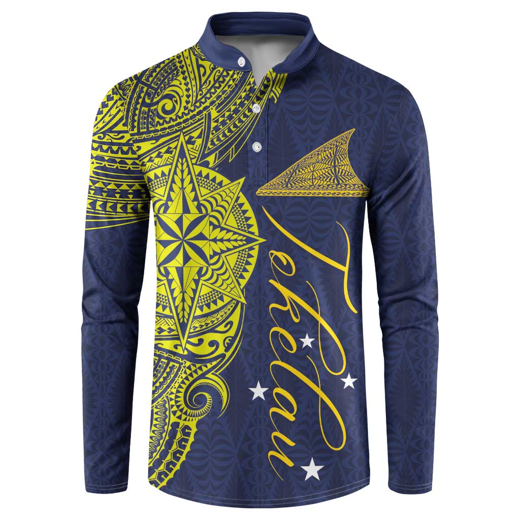 Personalised Tokelau Classic Ngatu Motifs Button Sweatshirt LT03 Blue - Polynesian Pride