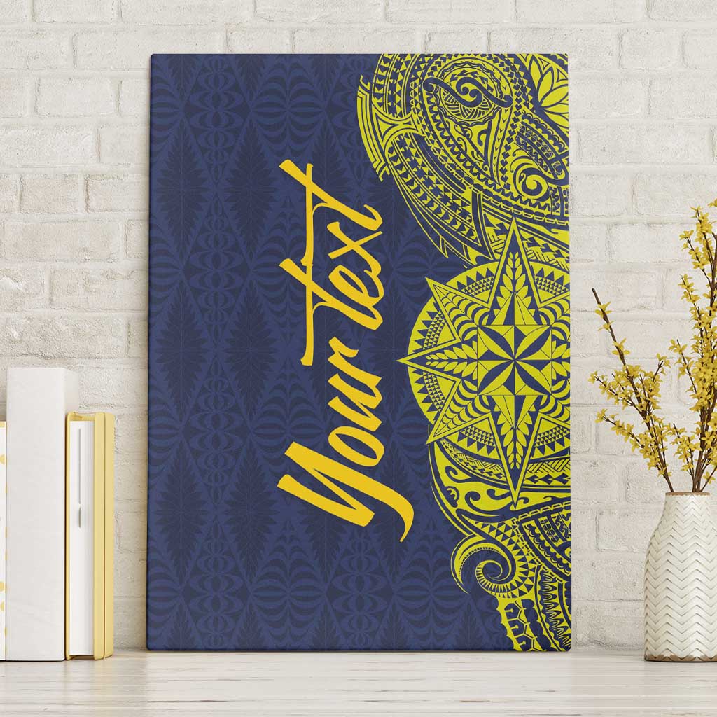 Personalised Tokelau Classic Ngatu Motifs Canvas Wall Art LT03 Without Frame Blue - Polynesian Pride