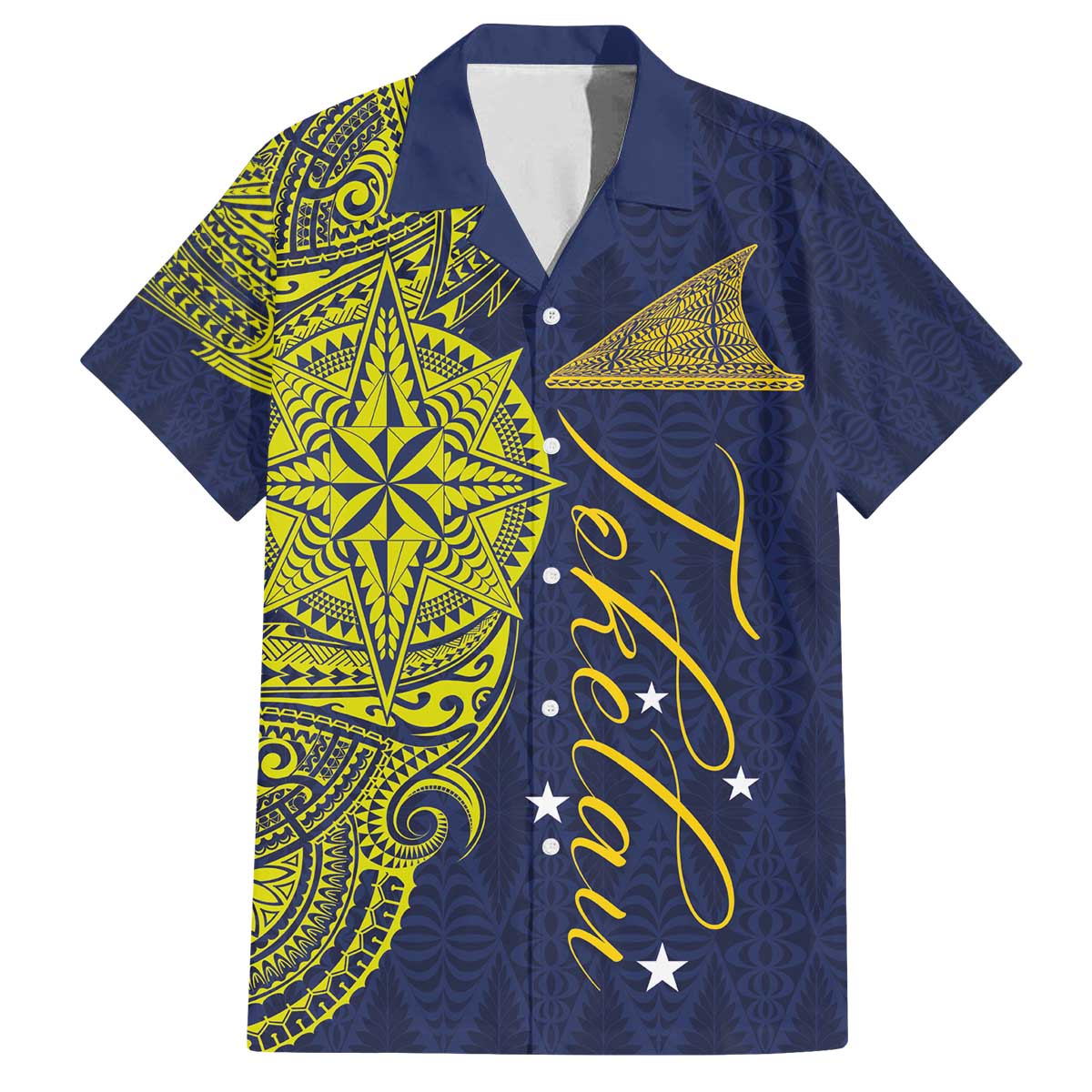 Personalised Tokelau Classic Ngatu Motifs Family Matching Off The Shoulder Long Sleeve Dress and Hawaiian Shirt LT03 Dad's Shirt - Short Sleeve Blue - Polynesian Pride