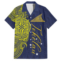 Personalised Tokelau Classic Ngatu Motifs Family Matching Off Shoulder Short Dress and Hawaiian Shirt LT03 Dad's Shirt - Short Sleeve Blue - Polynesian Pride