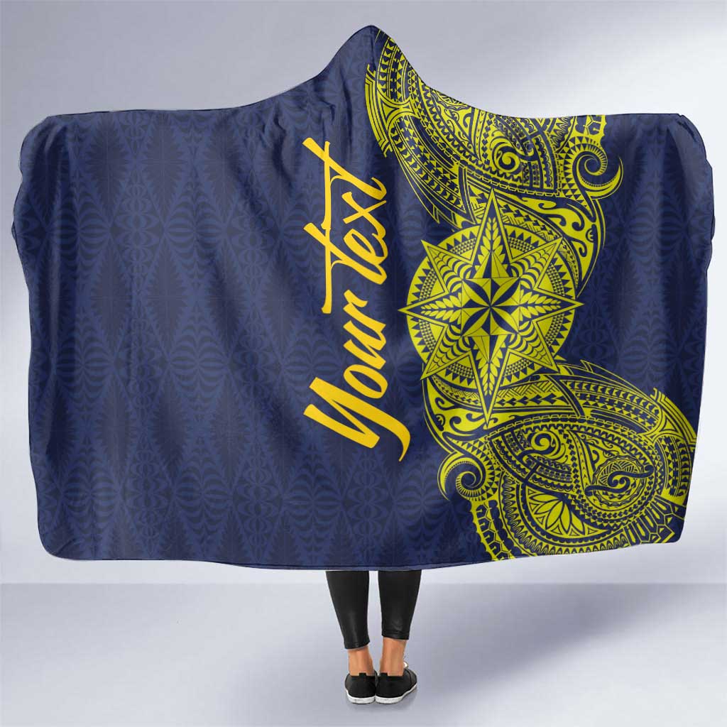 Personalised Tokelau Classic Ngatu Motifs Hooded Blanket LT03 One Size Blue - Polynesian Pride
