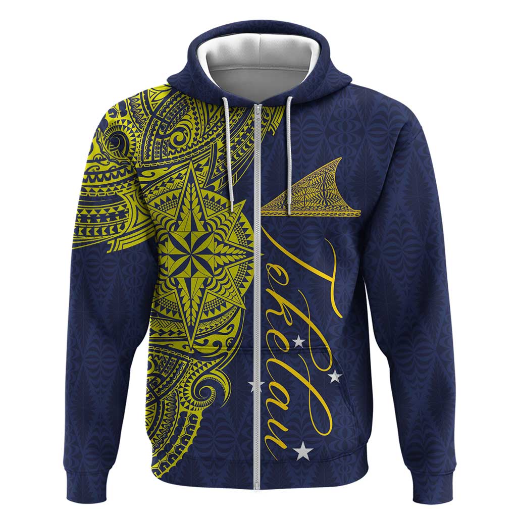 Personalised Tokelau Classic Ngatu Motifs Hoodie LT03 Zip Hoodie Blue - Polynesian Pride