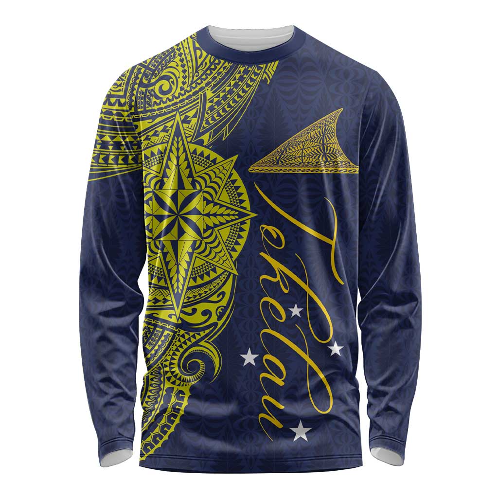 Personalised Tokelau Classic Ngatu Motifs Long Sleeve Shirt LT03 Unisex Blue - Polynesian Pride