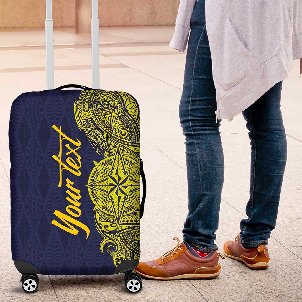 Personalised Tokelau Classic Ngatu Motifs Luggage Cover LT03 Blue - Polynesian Pride