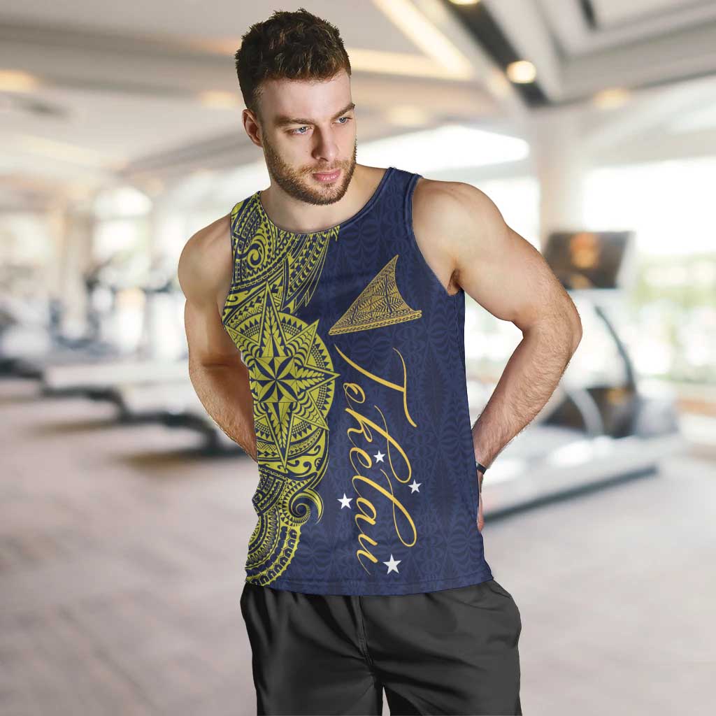 Personalised Tokelau Classic Ngatu Motifs Men Tank Top LT03 Blue - Polynesian Pride